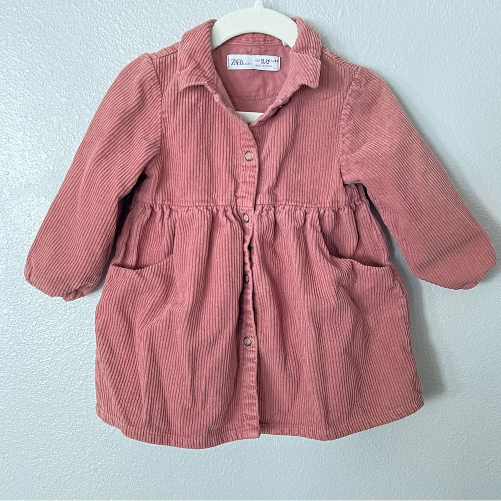 Zara Baby Corduroy Snap Button Front Shirt Dress, Size 18-24 Months